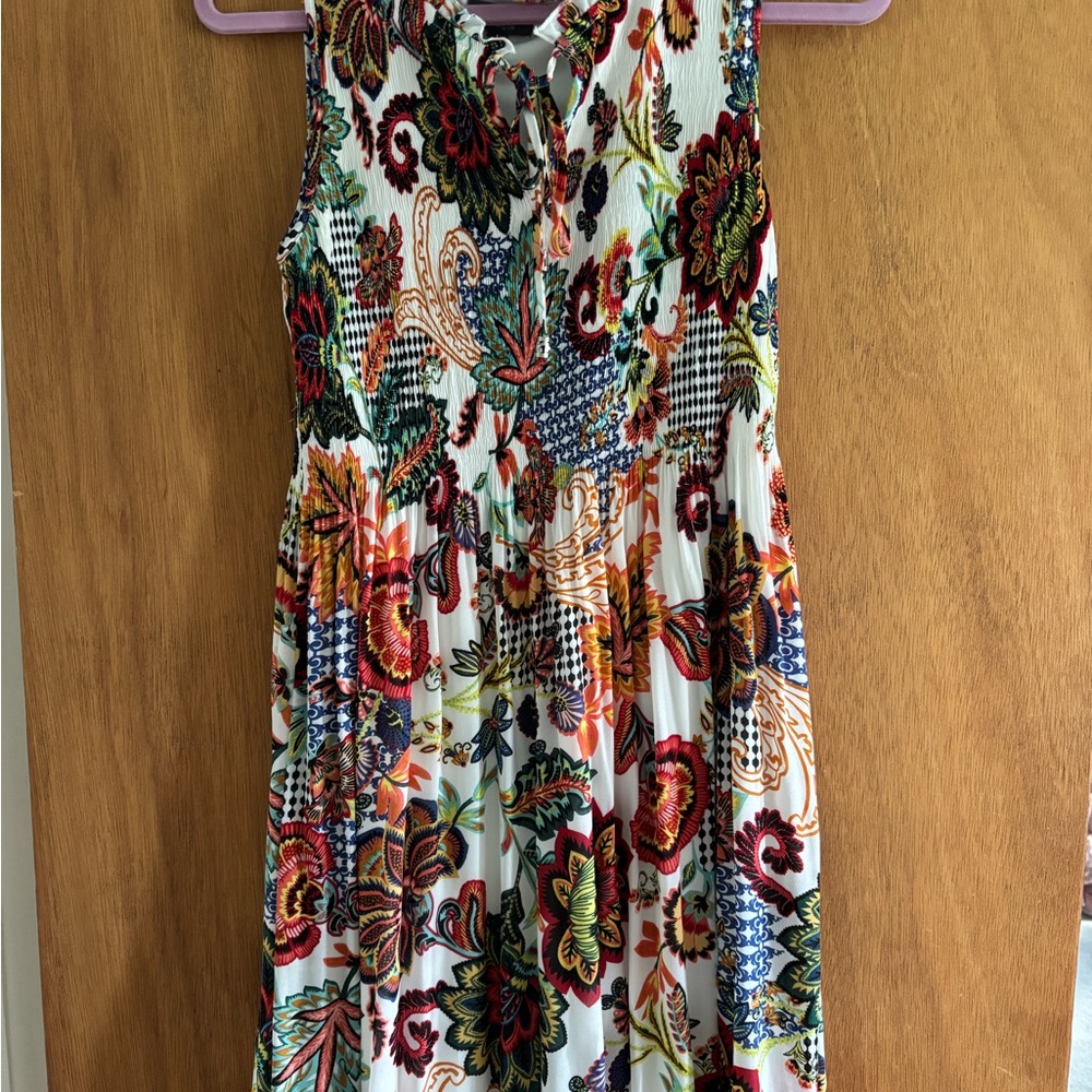 Macy's Green and Orange Smocked Midi Sundress